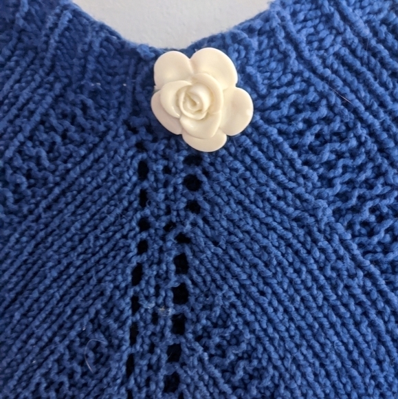 HAND Crocheted Royal Blue Capelet with White Flower - Picture 3 of 4